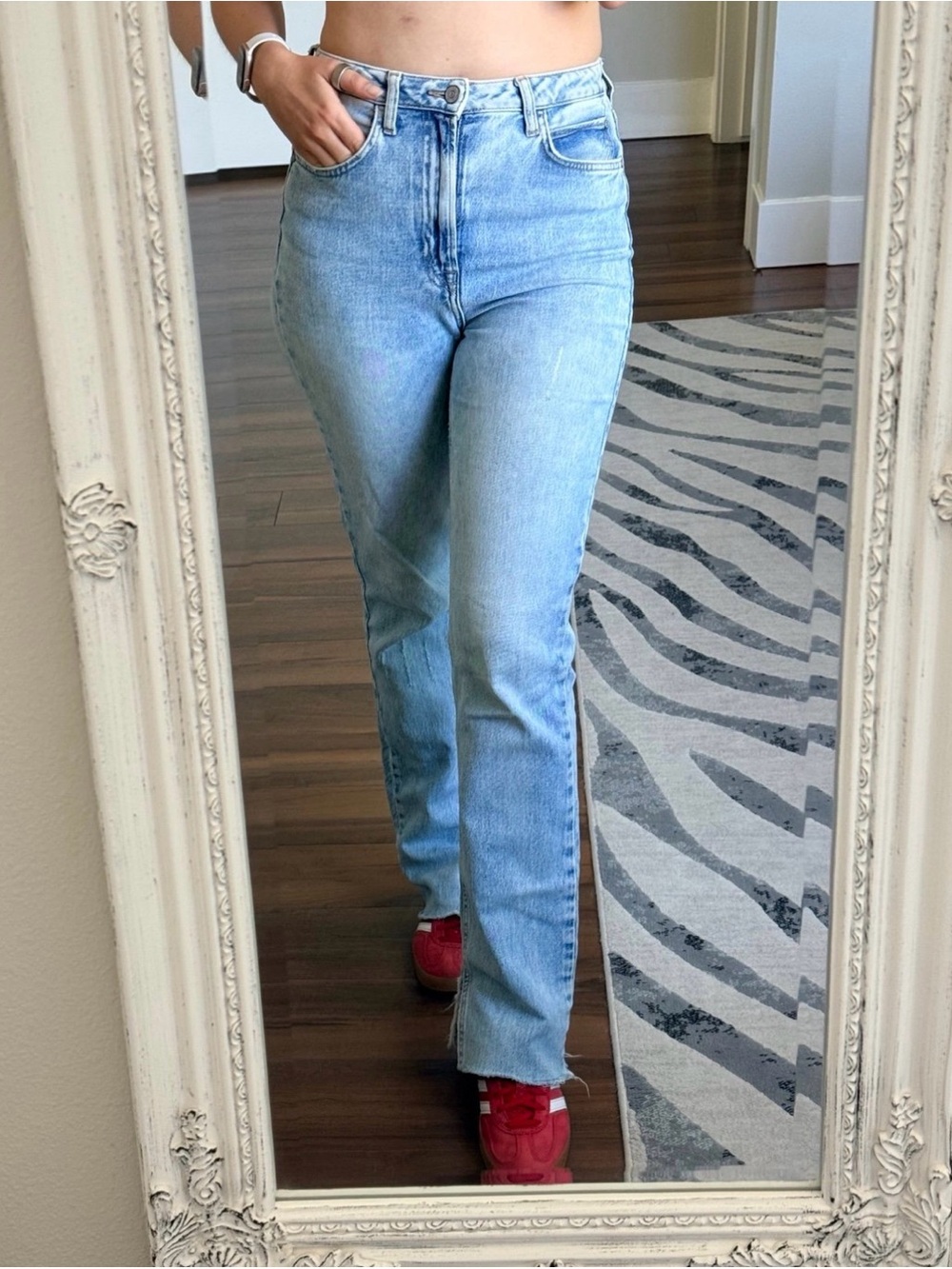 Zara Light Blue High-Rise Straight Leg Jeans